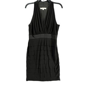 Evan Picone Dress 10 Black Sleeveless Halter Tiered Ruffle Cocktail Classic HOCO